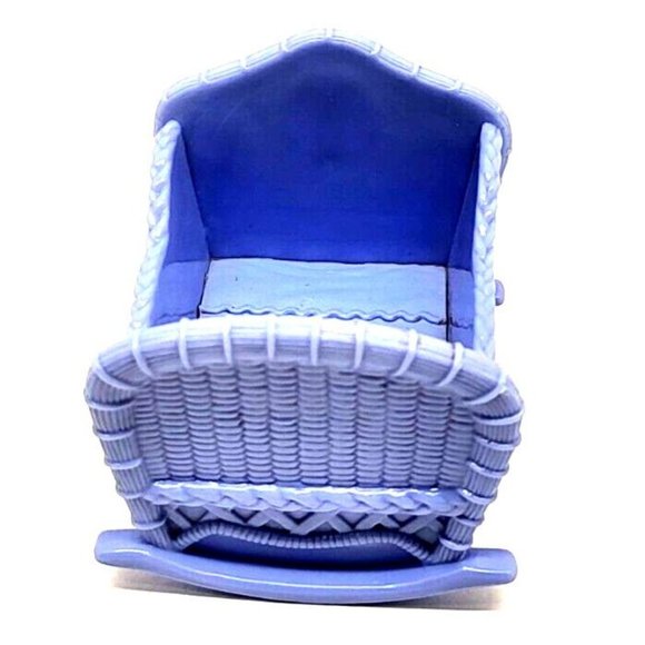 2004 Fisher Price Loving Family Dollhouse Blue Baby Doll Crib Cradle Nursery - Picture 3 of 5